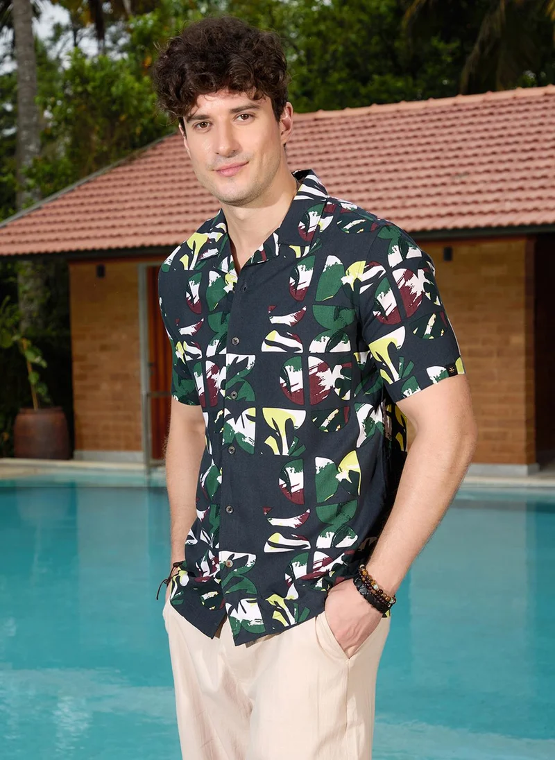 روجن Fluid AOP Viscose Shirt | Black